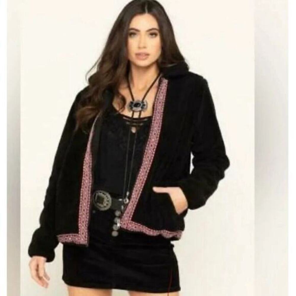 Wrangler Womens Small Black Sherpa Retro Roswell Southwestern Aztec Zip Jacket
